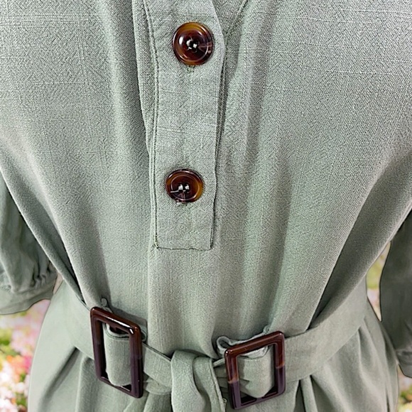 Lulu’s Gwendolen Sage Green Belted Midi Shift Dress - Picture 14 of 16